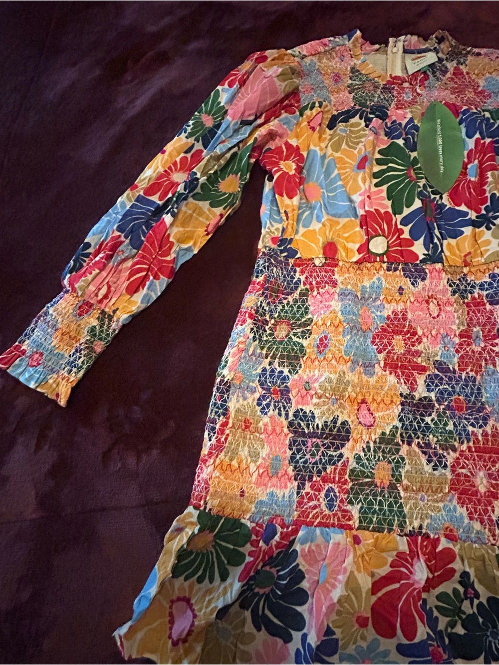 FARM Rio Colorful Floral Smocked Mini Dress in Red, Yellow, Blue & Pink - Picture 5 of 6